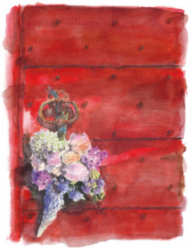 Named contemporary work « Le bouquet sur la porte rouge », Made by NATHALIE MAGROU