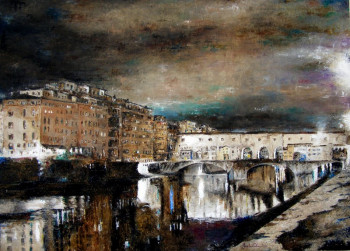 Named contemporary work « Florence, Ponte Vecchio nocturne », Made by JEAN-LUC CELCE