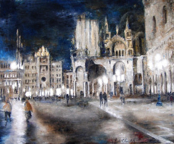 Named contemporary work « Venise, place St Marc, nocturne », Made by JEAN-LUC CELCE