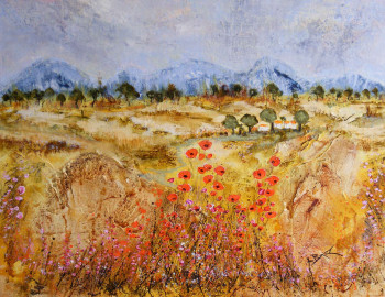 Named contemporary work « Coquelicots en provence », Made by ALBUR