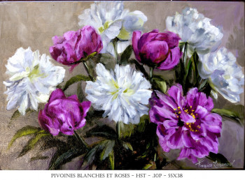 Named contemporary work « PIVOINES BLANCHES ET ROSES », Made by FRANçOISE LEDAMOISEL