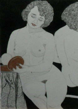Named contemporary work « Femme nue entrain de se poudrer », Made by ANGELINO CAMPIGOTTO