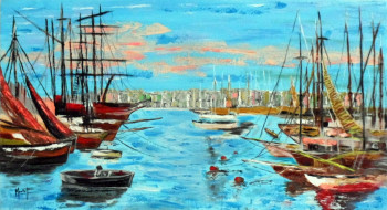 Named contemporary work « Voiliers au port », Made by JACKY MONKA