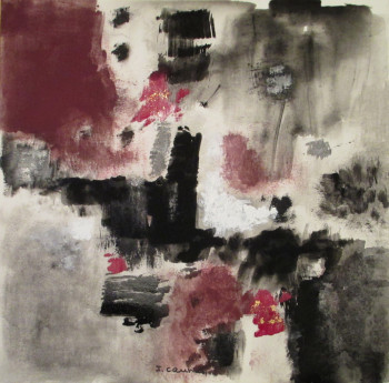 Named contemporary work « Carré noir et rouge », Made by J. CAUMES