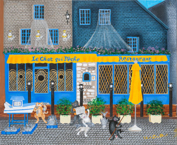 Named contemporary work « Au chat qui pêche (Honfleur) », Made by YOLANDE SALMON-DUVAL