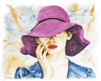 Named contemporary work « Fille au chapeau mauve », Made by PASCAL LENOBLE