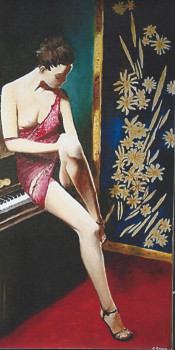 Named contemporary work « DAME AU PIANO », Made by BARON