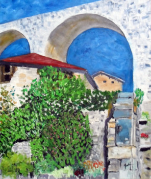 Named contemporary work « pont et ciel bleu », Made by JACKY MONKA