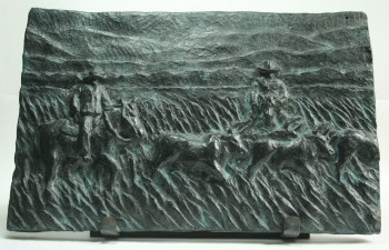 Named contemporary work « Camargue, bas-relief "les gardians" », Made by MAXENCE GERARD