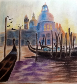 Named contemporary work « San Giorgio, la lagune et ses gondoles », Made by PATRICIA DELEY