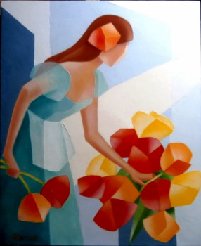 Named contemporary work « LA MARCHANDE DE FLEURS », Made by FRANçOISE DE BEAUCé