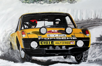 Named contemporary work « Monte Carlo 1971- PORSCHE 914-6- BJON WALDEGAARD- HANS THORSZELIUS », Made by ALAIN PINEDE