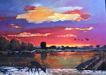 Named contemporary work « Crépuscule sur le plan d'eau », Made by ROBERT SCHOULER