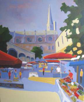 Named contemporary work « Le marché de Mirepoix », Made by JEAN-NOëL LE JUNTER