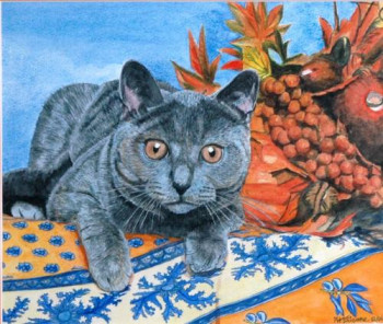 Named contemporary work « Le chat sur la toile cirée », Made by PHILIPPE ETIENNE
