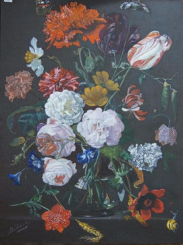 Named contemporary work « Bouquet de Fleurs (Reproduction de Juan de Nem », Made by BOUTIN