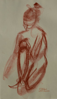 Named contemporary work « Femme assise (croquis à la sanguine) », Made by AFFIF CHERFAOUI