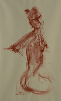 Named contemporary work « Femme assise (croquis à la sanguine) 2 », Made by AFFIF CHERFAOUI