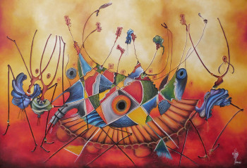 Named contemporary work « Dynamisme », Made by IDRISS  LE  PEINTRE DU SAHEL