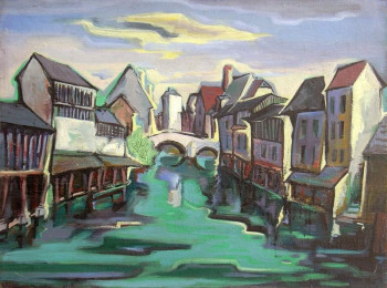 Named contemporary work « Chartres - l'Eure dans la basse Ville », Made by MAURICE BUFFET