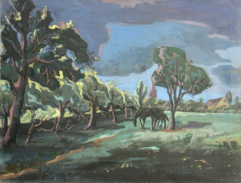 Named contemporary work « Chevaux dans la prairie », Made by MAURICE BUFFET