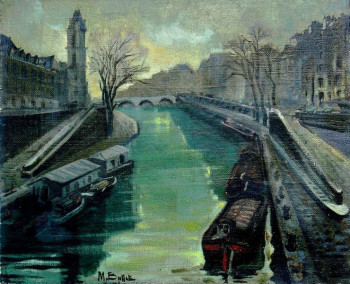 Named contemporary work « Le Pont St Michel Paris », Made by MAURICE BUFFET