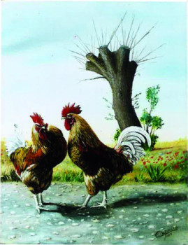 Named contemporary work « Coq et Coq », Made by CHRISTIAN LABELLE