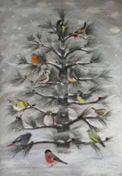 Named contemporary work « Oiseaux de nos jardins », Made by SYLVIE BLANDIN 