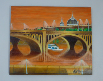 Named contemporary work « Pont Wilson au coucher du soleil », Made by COMBEMICHEL