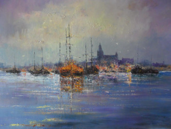 Named contemporary work « port normand », Made by ALAIN COJAN