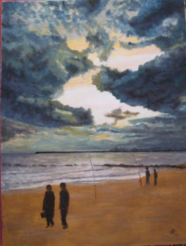 Named contemporary work « PÊCHEURS SUR LA PLAGE DE PALAVAS », Made by PHILIPPE NEGRE