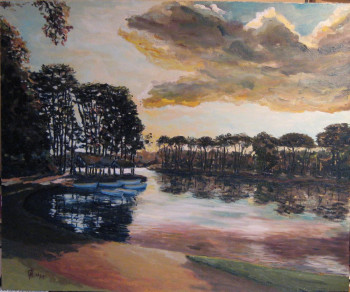 Named contemporary work « COUCHER DE SOLEIL AU BOIS DE BOULOGNE », Made by PHILIPPE NEGRE