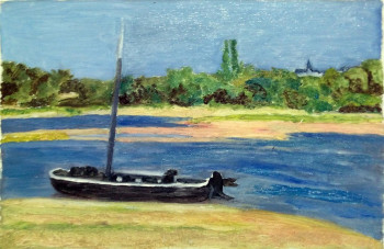 Named contemporary work « Bord de Loire avec bateau », Made by BARTLET-DROUZY