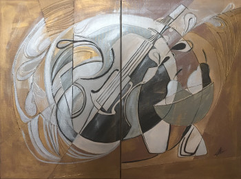 Named contemporary work « «Joyeux violoniste» 2 toiles, 40:50cm », Made by AMART