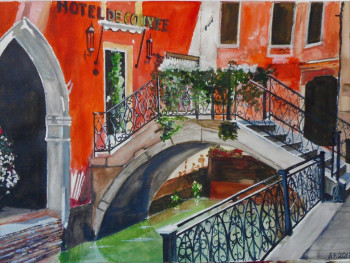 Named contemporary work « Venise Petit Pont.   aquarelle », Made by ANDRé FEODOROFF