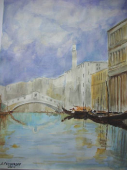 Named contemporary work « Le Pont du Rialto.   aquarelle », Made by ANDRé FEODOROFF