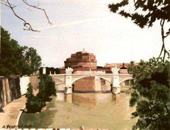 Named contemporary work « San Angelo, Rome.   acrylique », Made by ANDRé FEODOROFF