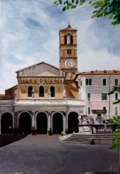 Named contemporary work « Trastevere Santa Maria.   acrylique », Made by ANDRé FEODOROFF