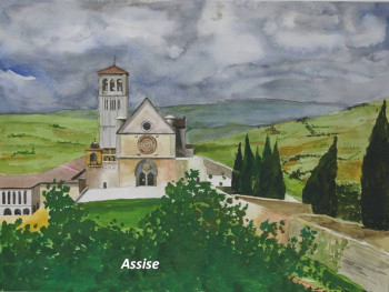 Named contemporary work « Assise.   aquarelle », Made by ANDRé FEODOROFF