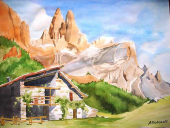Named contemporary work « Dolomites 2.   aquarelle », Made by ANDRé FEODOROFF