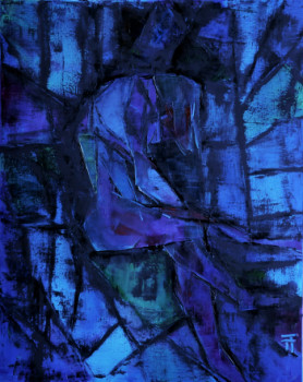 Named contemporary work « -Femme remontant sa montre-vitrail-92x73 », Made by THIERRY FAURE