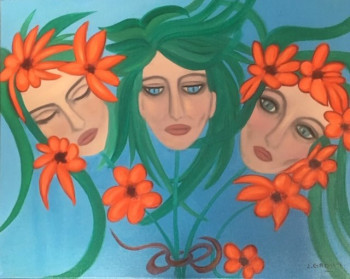 Named contemporary work « Femmes fleurs -4 », Made by JACQUELINE GROUT