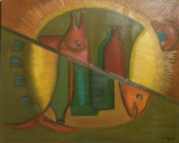 Named contemporary work « Poissons et bouteilles 3 », Made by JACQUELINE GROUT