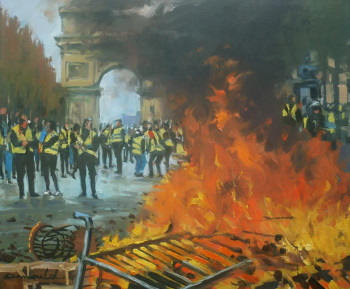 Named contemporary work « Gilets jaunes à Paris », Made by ARNOULD   -