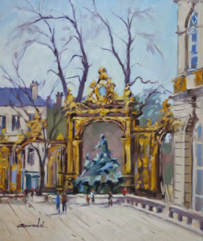 Named contemporary work « Place Stanislas à Nancy Février 2017 ( huile sur toile 55 x 46) », Made by ARNOULD   -