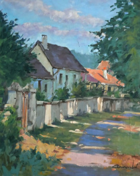 Named contemporary work « Dans Flavigny ce matin (huile sur toile 61 x 50).  VENDU », Made by ARNOULD   -