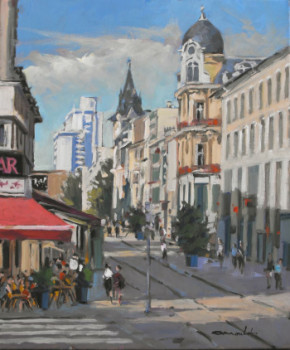 Named contemporary work « Rue Saint Georges à Nancy (huile sur toile 55 x46) », Made by ARNOULD   -