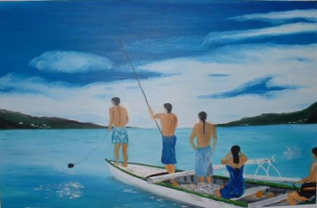 Named contemporary work « pêche aux cailloux à Tahiti », Made by QUEM