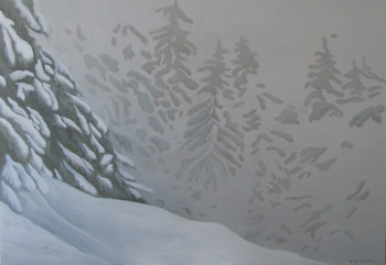 Named contemporary work « sapins dans la brume 2 », Made by L.VERHOEVEN