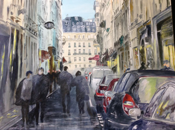 Named contemporary work « Une rue de Paris », Made by HUGHES DE LA TAILLE